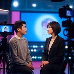 라이브 방송 중 제작진 인터뷰 현장